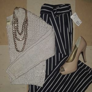 Wide leg navy/white pinstripe pants NWT